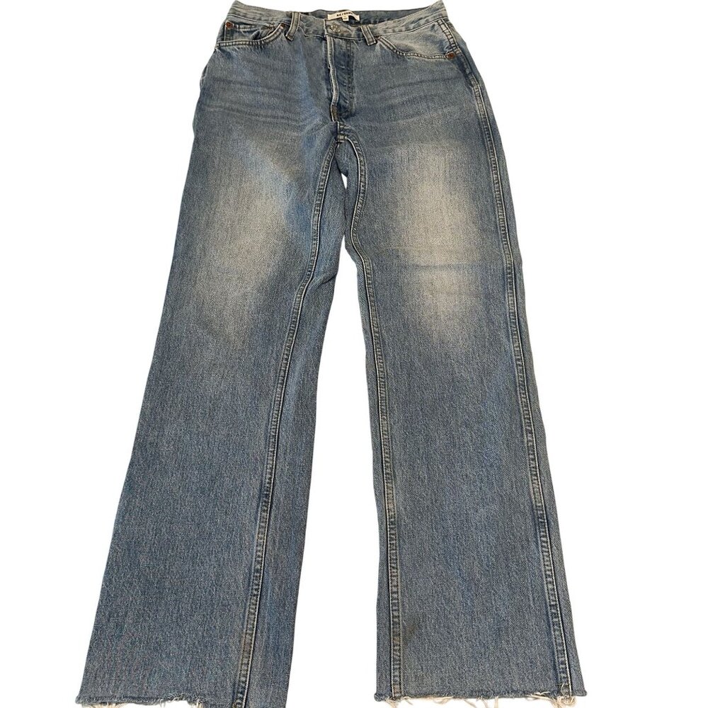 RE/DONE 90s High Rise Loose Raw Hem Medium Wash Blue Denim Jeans Women's 27